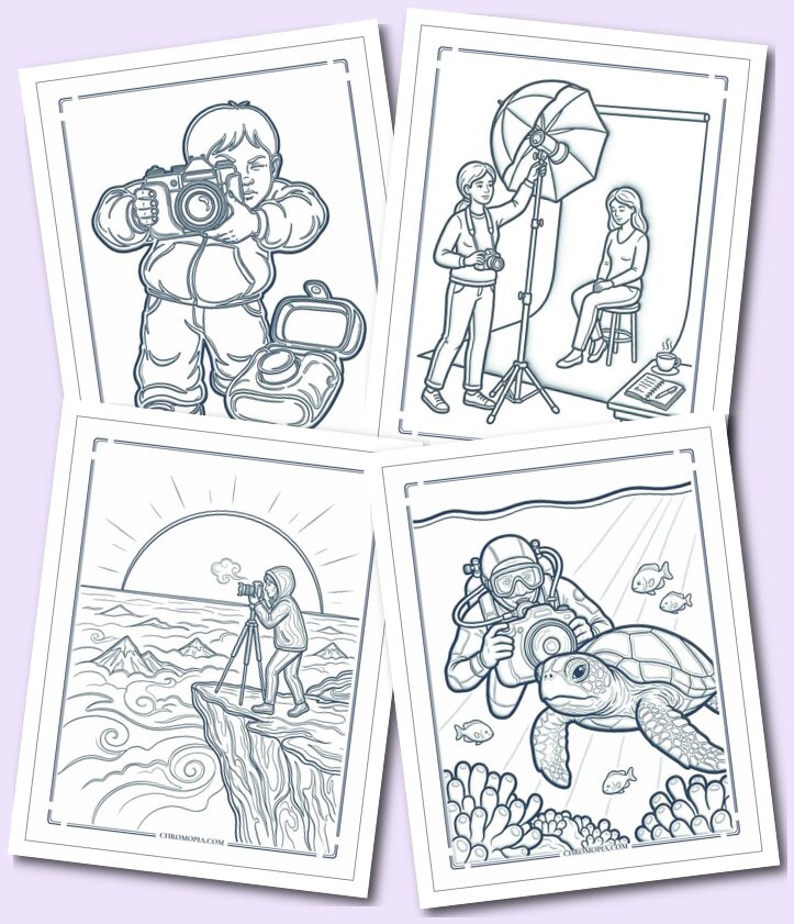 Photographers in Action Around the World Coloring Pages