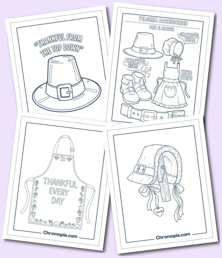 Pilgrim Hats, Clothing & Accessories Coloring Pages