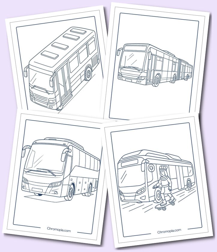 Plain Unique Designed Realistic Bus Coloring Pages