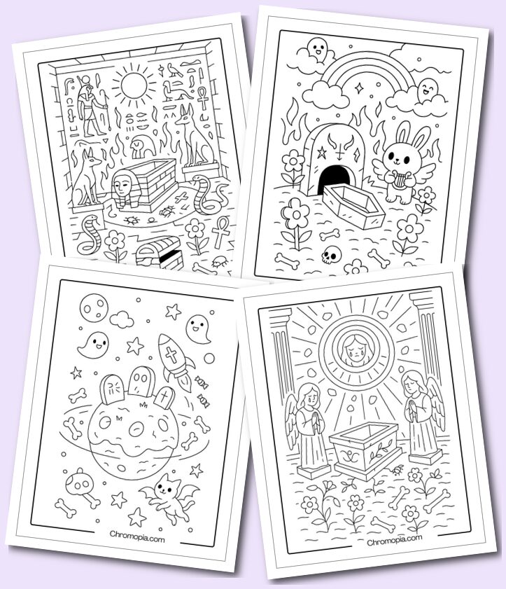Post-Apocalyptic Graveyards, Ancient God Tombs, and Empty Tomb coloring pages