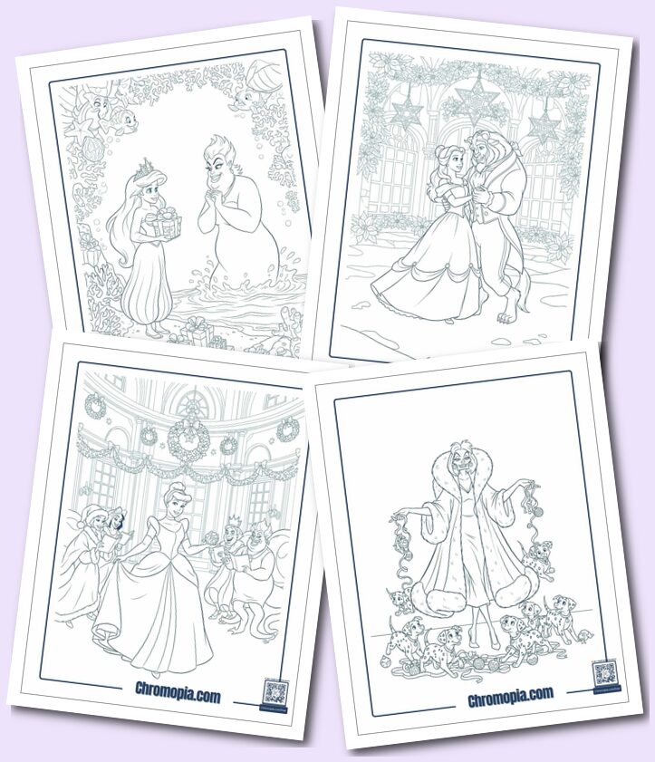Princesses Villains and Misc Disney Characters in Christmas Coloring Pages
