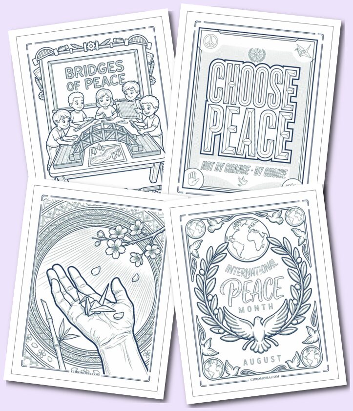 Printable Kids Classroom and Word Art International Peace Month Coloring Pages