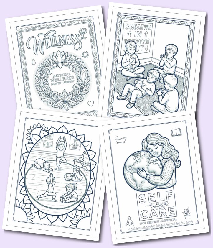 Printable Kids Classroom and Word Art National Wellness Month Coloring Pages