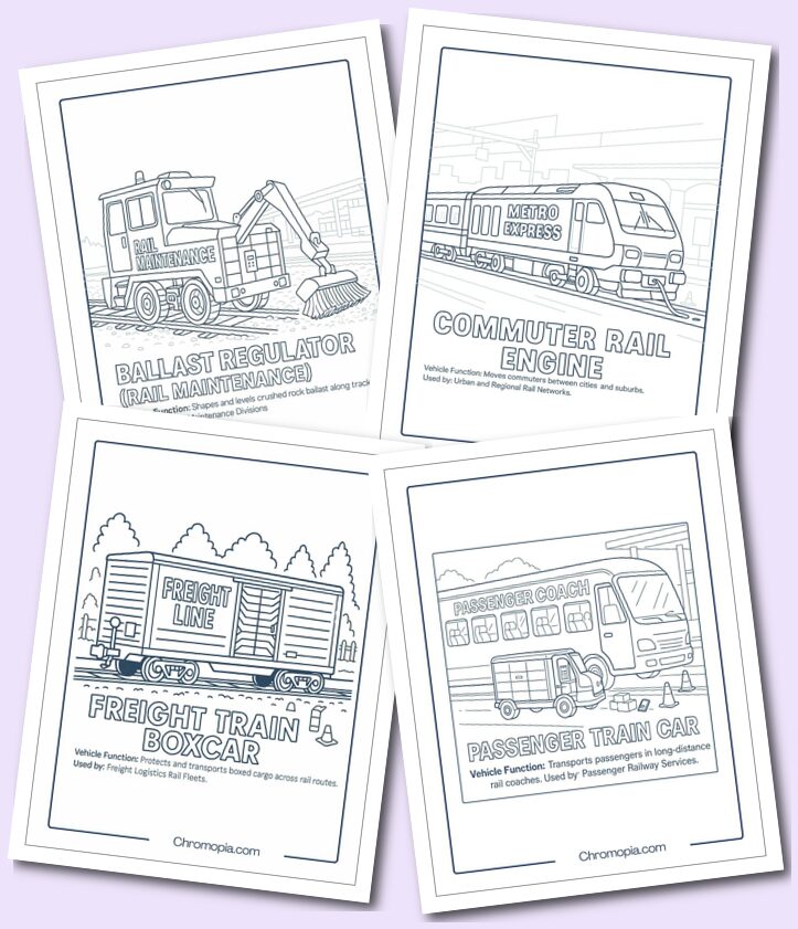 Rail & Rail Support Vehicles – Transportation Vehicles Coloring Pages