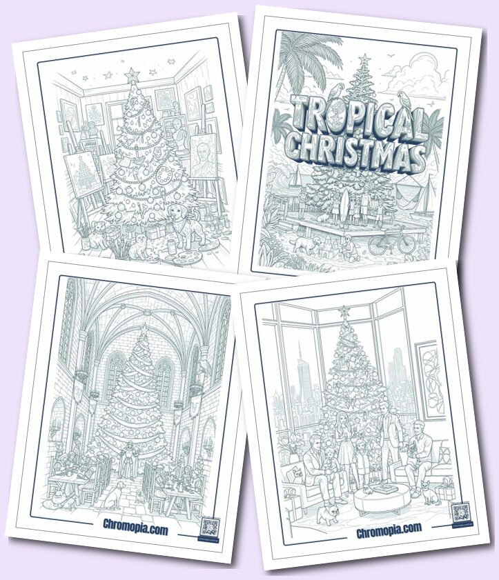 Real-Life Christmas Tree coloring pages for adults