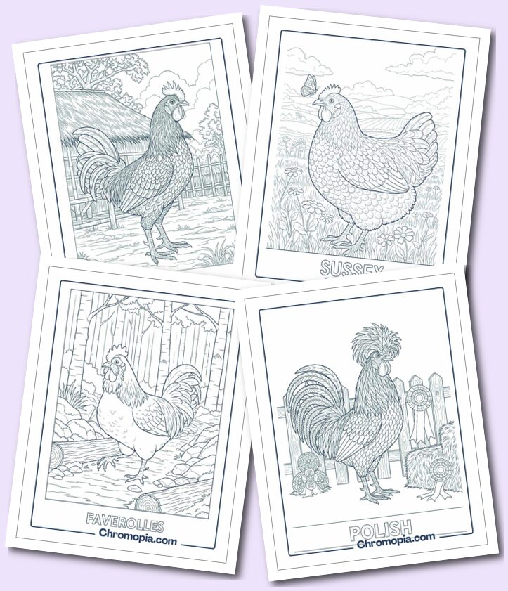 Realistic Chicken Breeds Coloring Pages