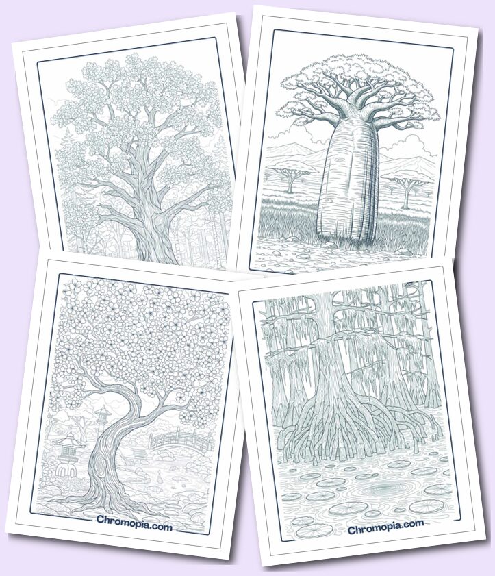 Realistic Complex Tree Landscapes coloring pages for Adults