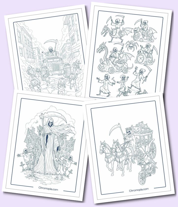 Realistic Halloween Grim Reaper Coloring Pages for Adults