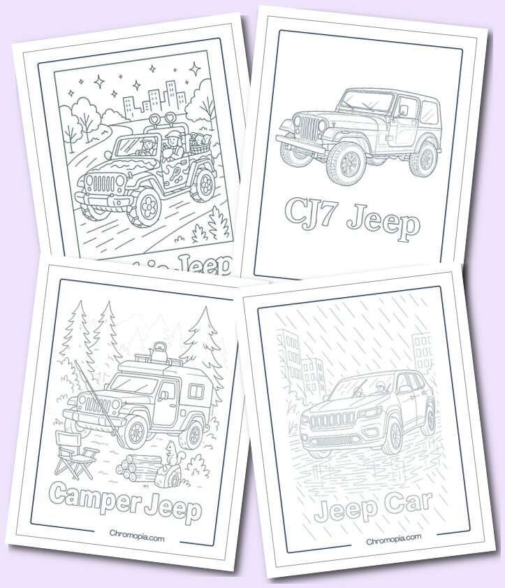 Realistic Jeep Coloring pages for kids and adults