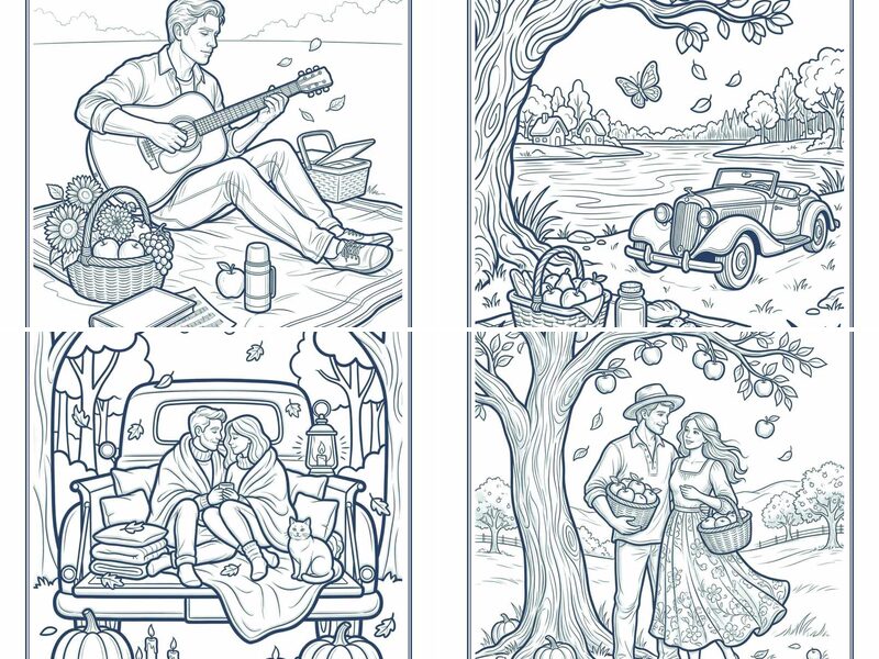Romantic Fall Coloring Pages for Couples