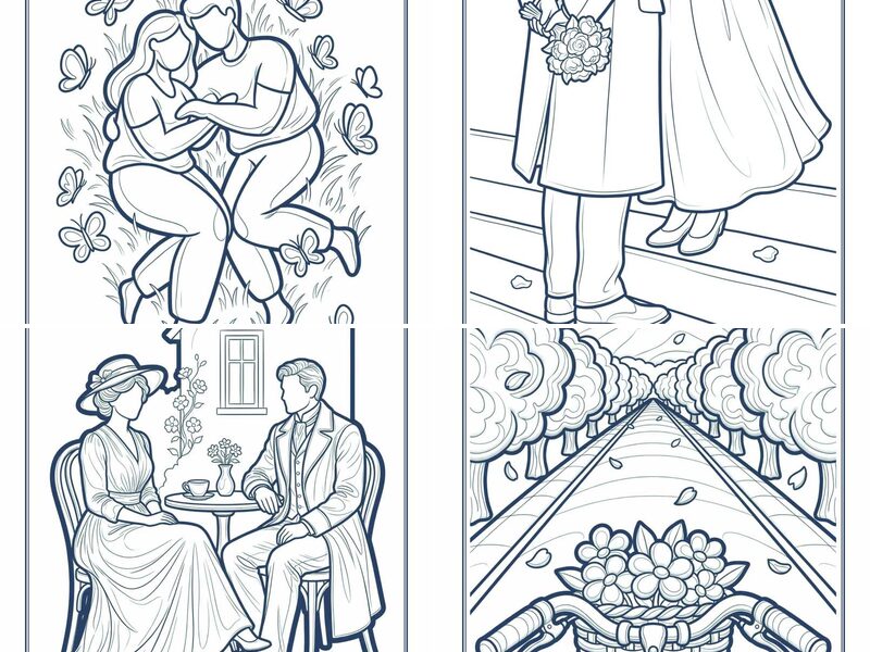 Romantic Spring Coloring Pages for Couples