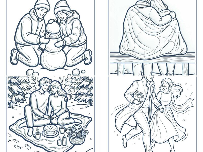 Romantic Winter Couples Coloring Pages