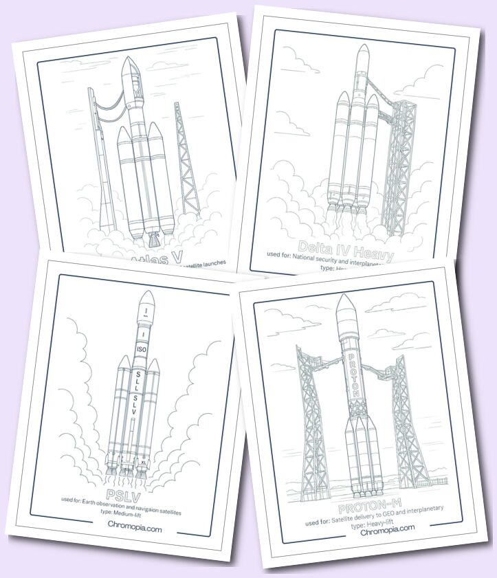 Satellite Launch Rockets (Light to Heavy Payloads) Rocket Coloring Pages