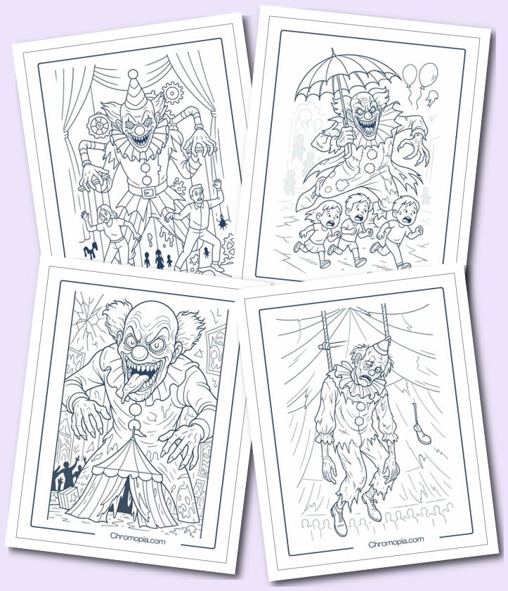 Scary, Creepy Clown Coloring Pages