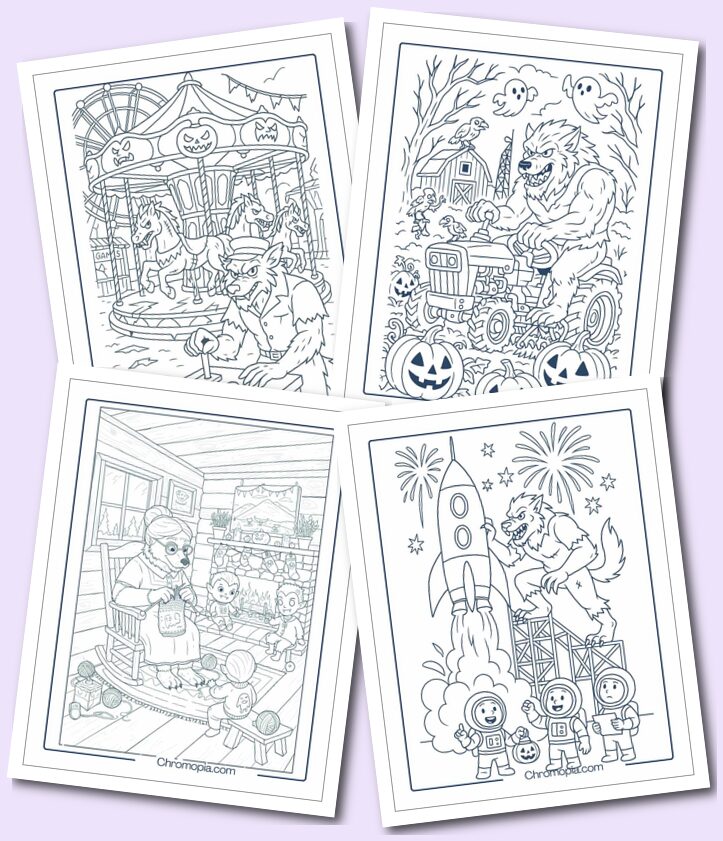 Scary Halloween Werewolf coloring pages for adults
