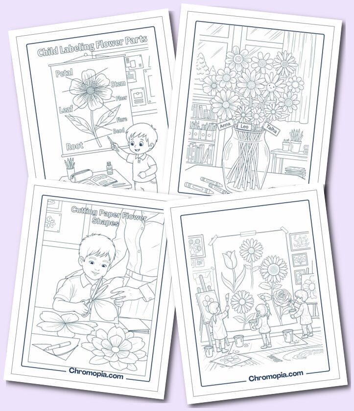 School Kids & Classroom Flower Projects coloring pages (Pre-K to Grade 5)
