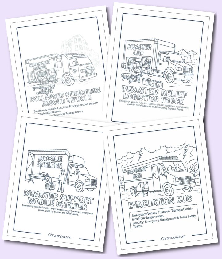 Search, Rescue & Disaster Response Vehicles – Emergency Vehicle Coloring Pages