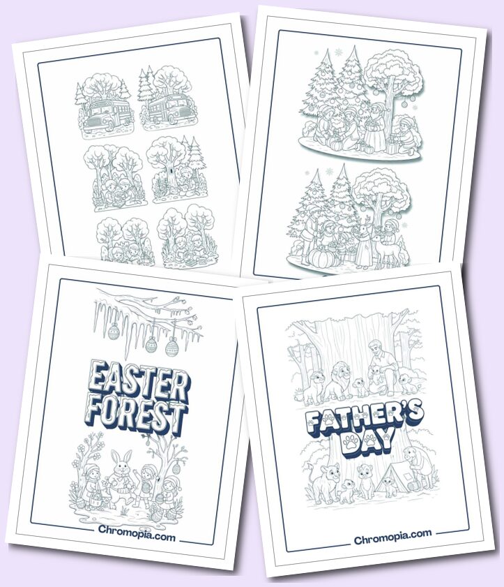 Seasonal Forest Coloring Pages with Holiday Themes