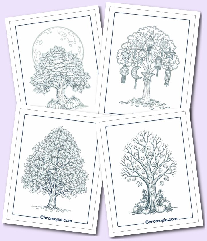 Seasonal & Holiday Tree Scenes coloring pages for Kids to Teens