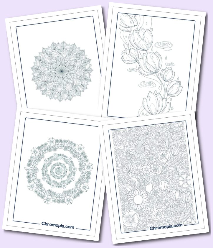Self-Care, Mindful & Therapeutic Flowers Coloring Pages for Adults & Teens