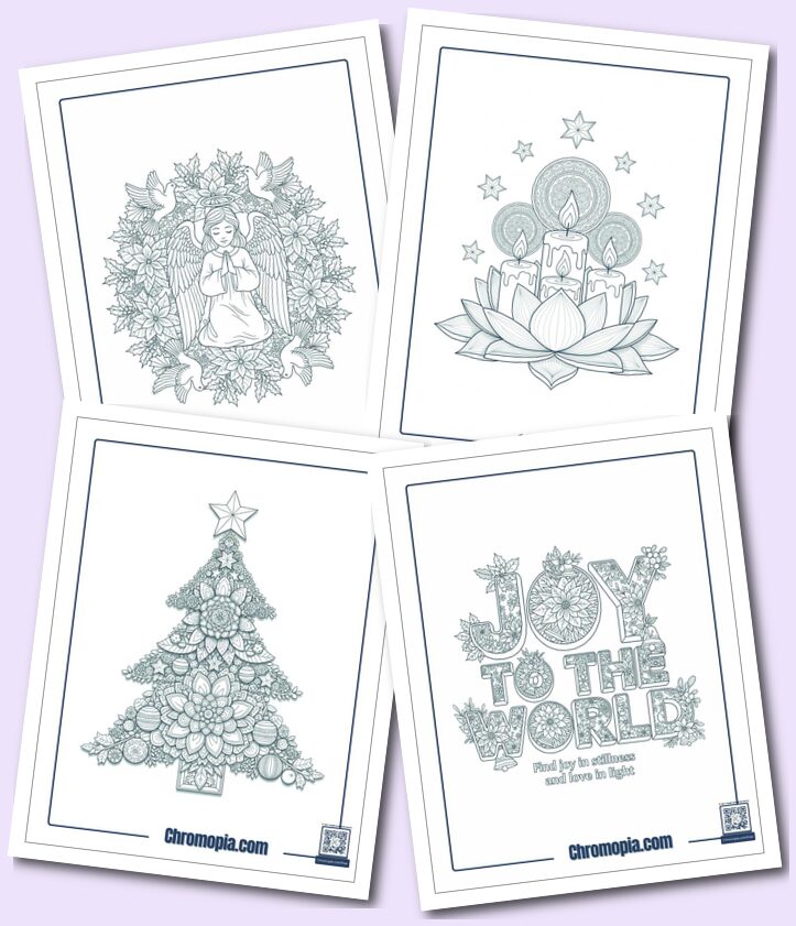 Self-Care, Mindful & Therapeutic Mandala Christmas Coloring Pages