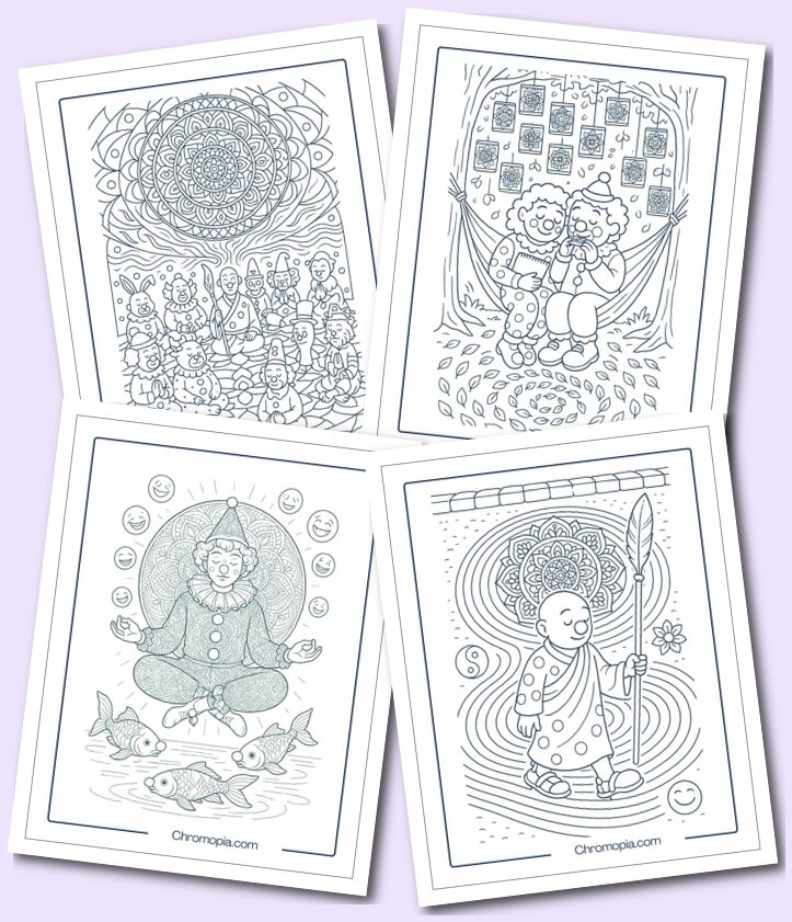 Self-Care, Mindfulness, and Mandala-Themed Clowns Coloring Pages