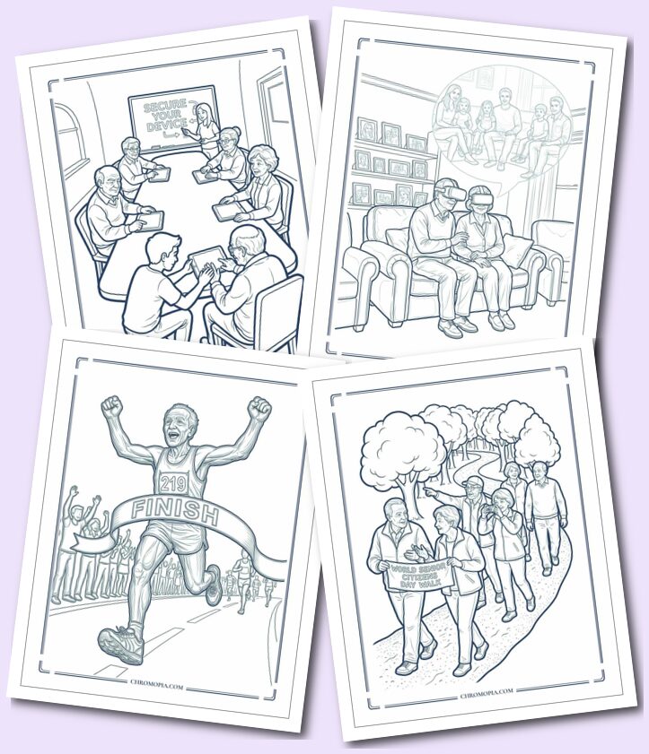 Senior Citizens Active and Celebrated on World Senior Citizens Day Coloring Pages