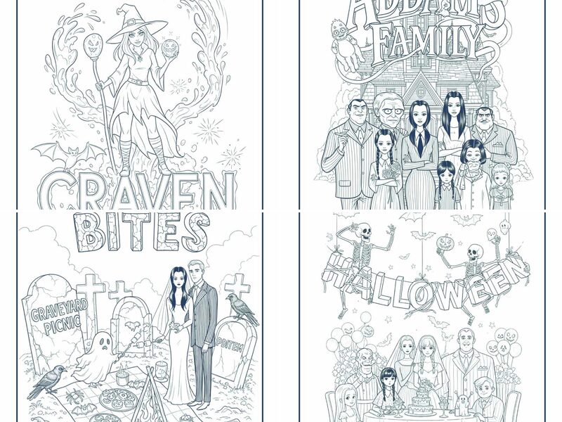 Simple Addams Family Coloring Pages for Kids, Toddlers, Preschoolers, Kindergarten, and Student