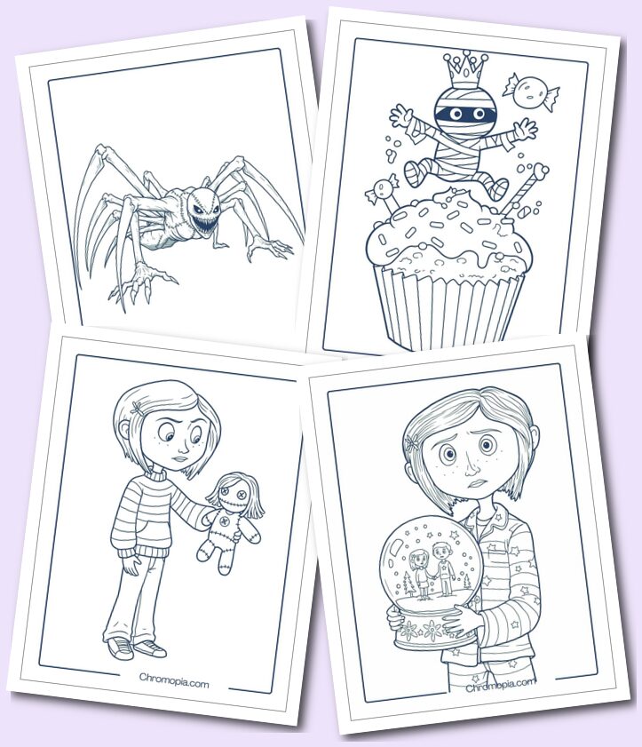 Simple Cute Cartoon Coraline Coloring Pages for Kids (All characters)