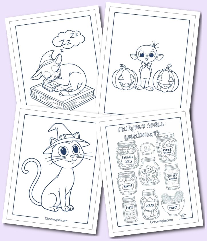 Simple cute Cartoon Hocus Pocus Coloring Pages for Kids