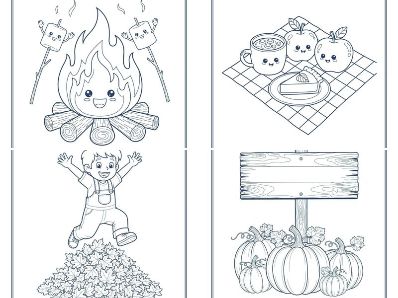 Simple Fall Scenes Coloring Pages for Kids