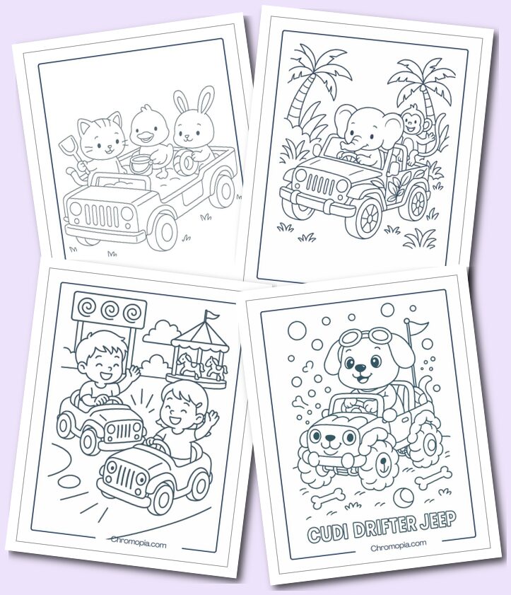 Simple Jeep Coloring Pages for Toddlers, Kids, and Teens.