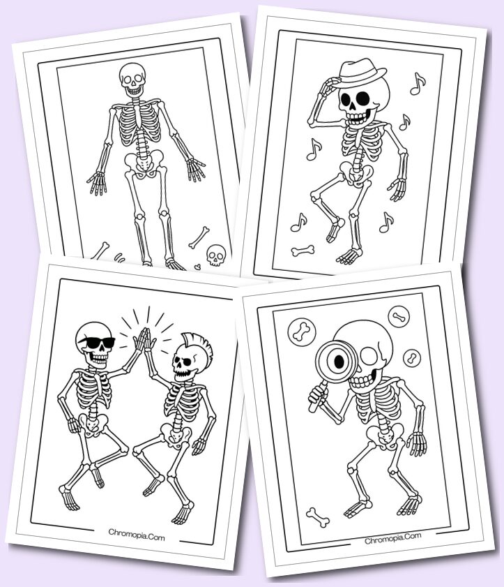 Simple Plain Different Types of Skeleton Coloring Pages