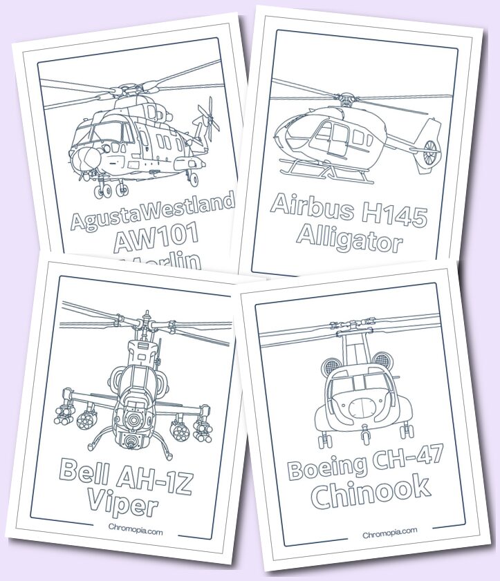 Simple Realistic Helicopter coloring pages