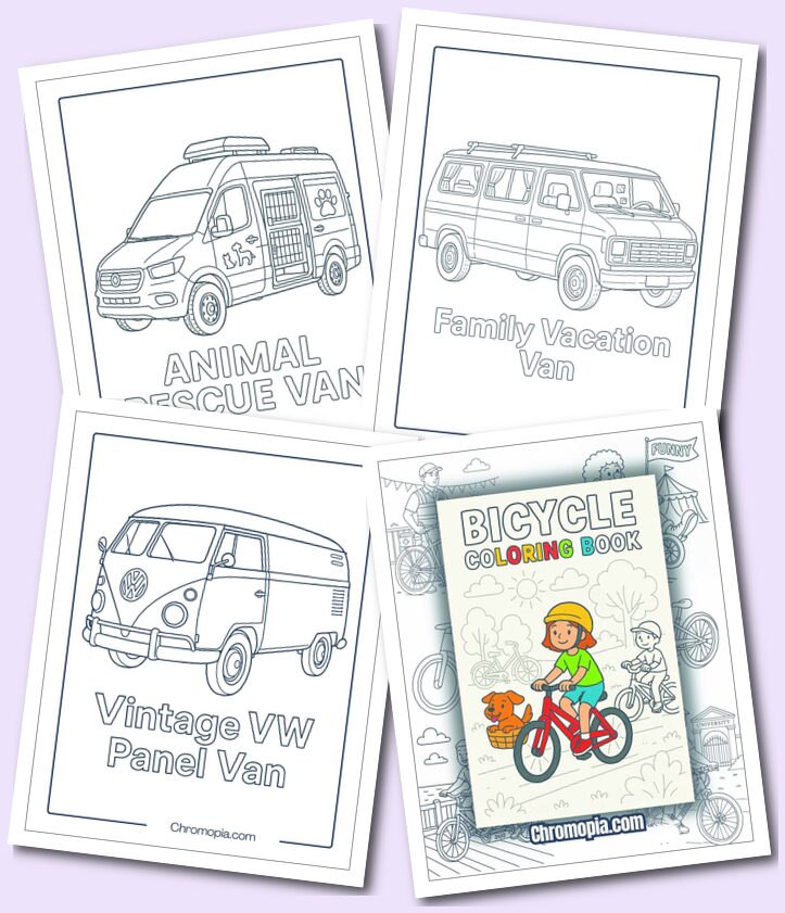Simple realistic van coloring pages