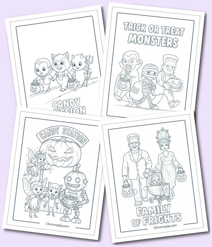 Simple Trick or Treat Coloring Pages for Kids, Toddlers, Preschoolers