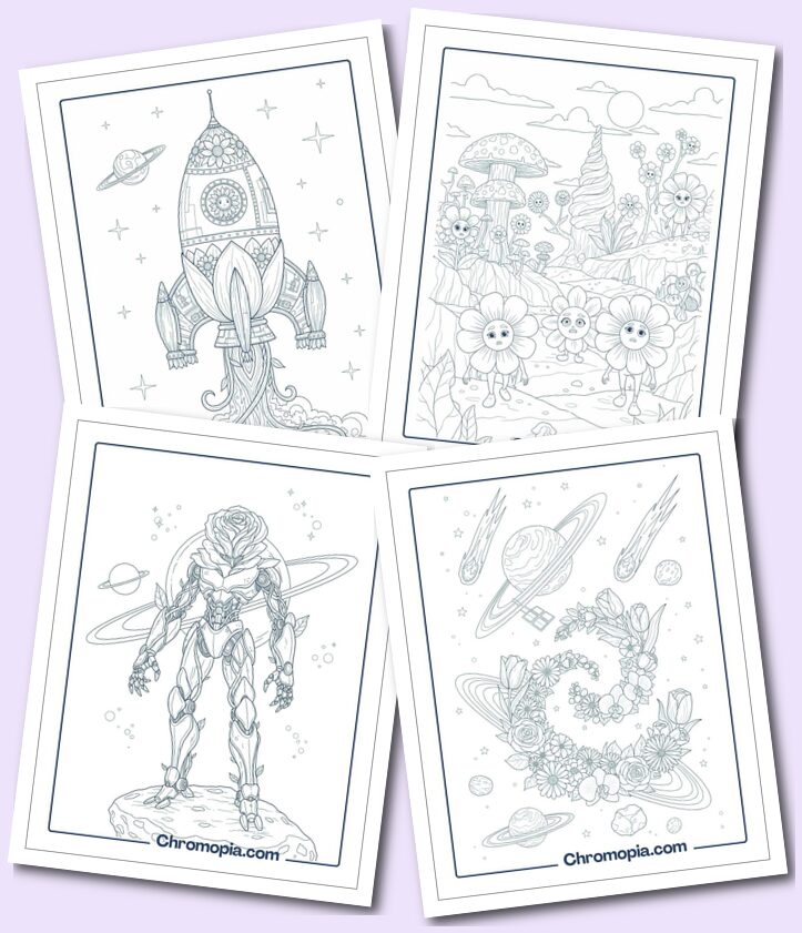 Space & Futuristic Flower Adventures coloring pages For All Ages