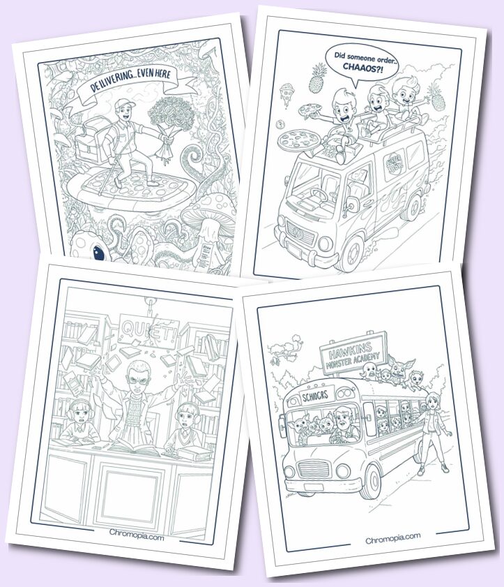 Stranger Things Characters in Different Professions coloring sheets