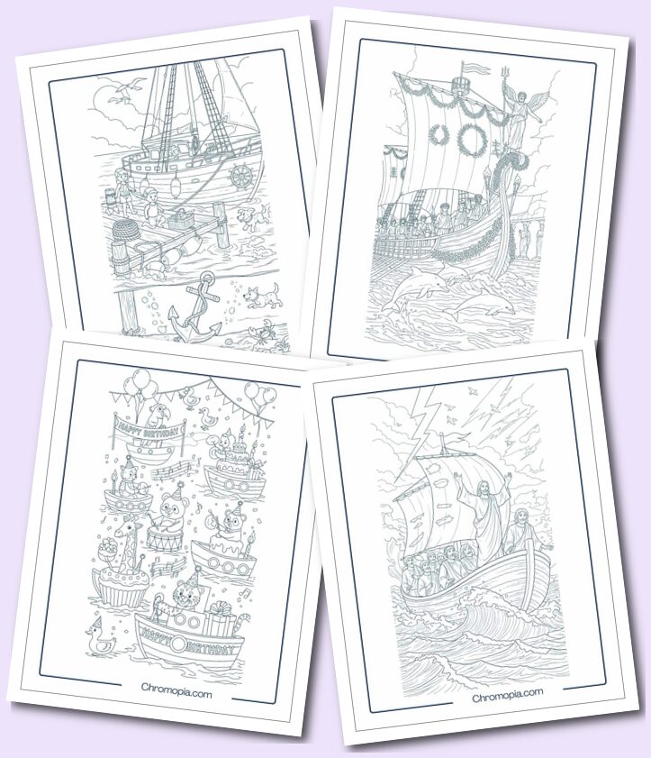 Summer, Winter, Holidays, & Celebration Boat Coloring Pages
