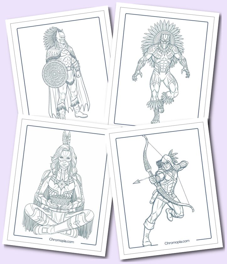 Superheroes themed Native American coloring pages