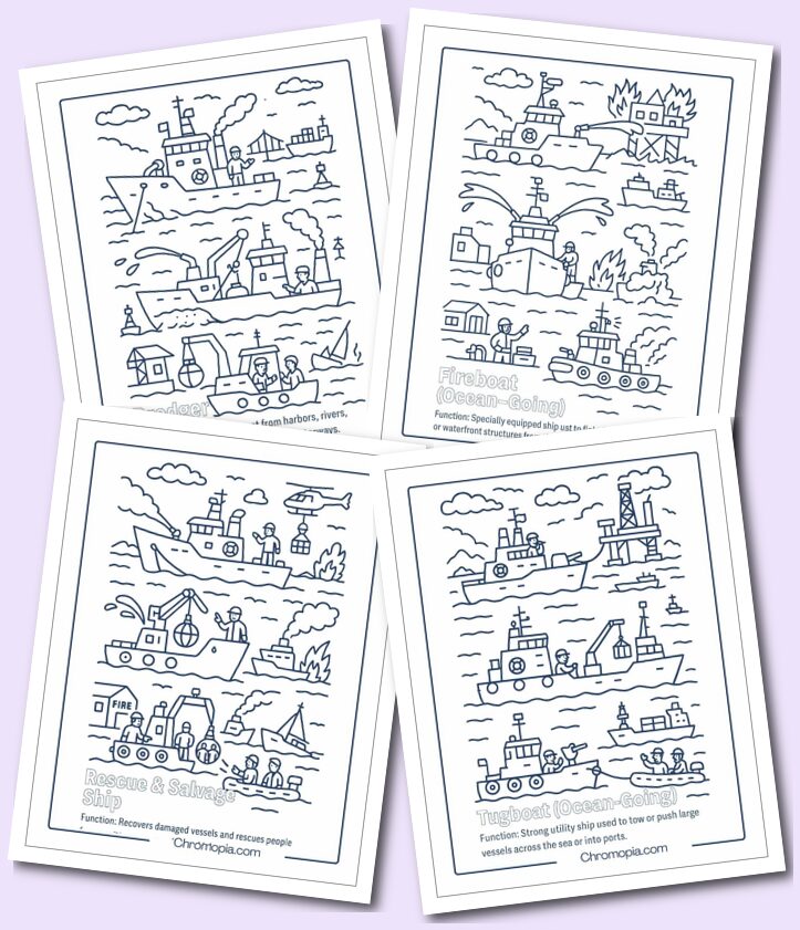 Support & Utility Ships coloring sheets