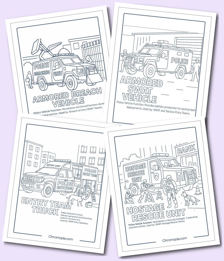 Tactical SWAT Vehicles – Police Vehicles Coloring Pages