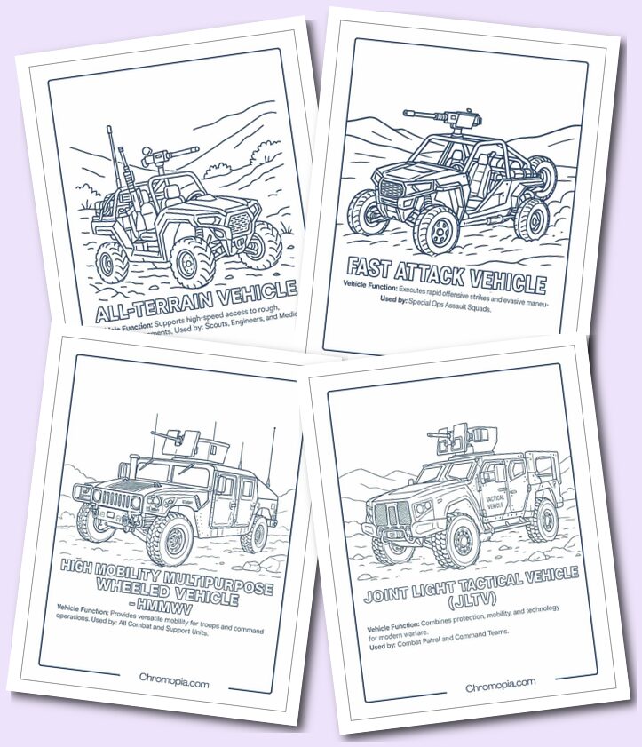 Tactical Utility & Light Duty Vehicles – Military Vehicles Coloring Pages