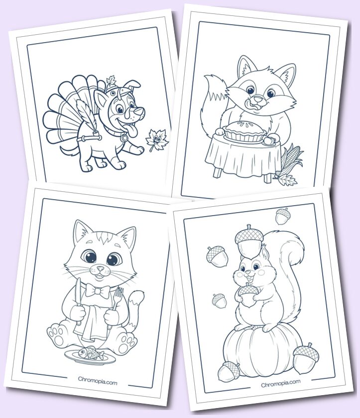 Thanksgiving Animals Coloring Pages for kids