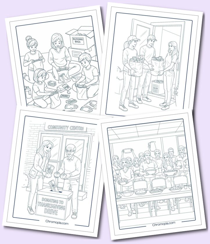 Thanksgiving Gratitude Acts of Kindness & Community Service coloring pages