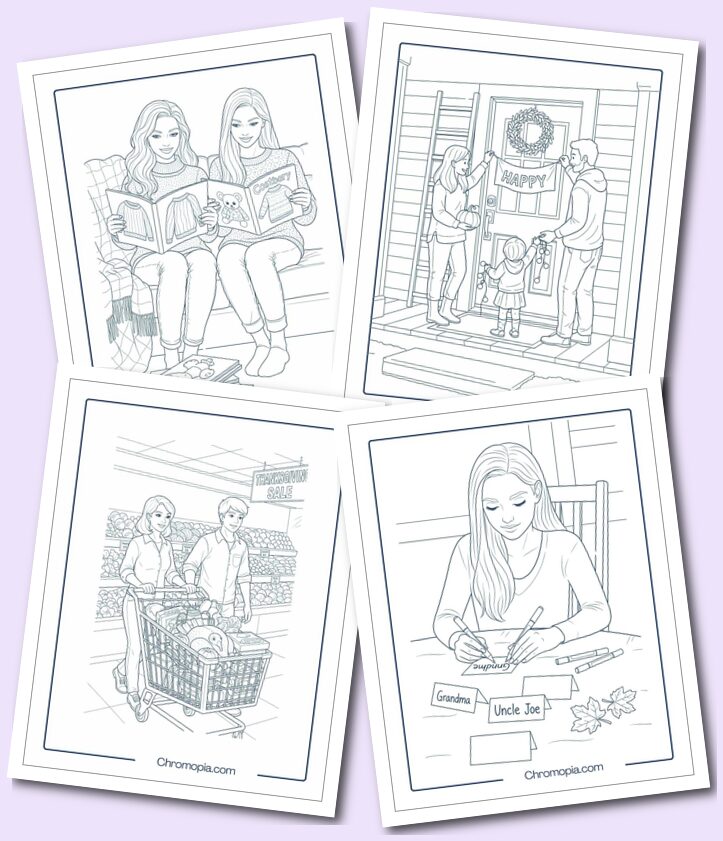 Thanksgiving Shopping & Preparation Coloring Pages
