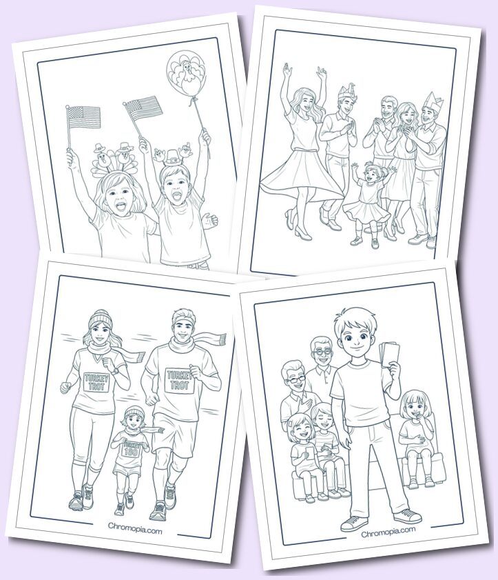 Thanksgiving Sports & Entertainment Activities Coloring Pages