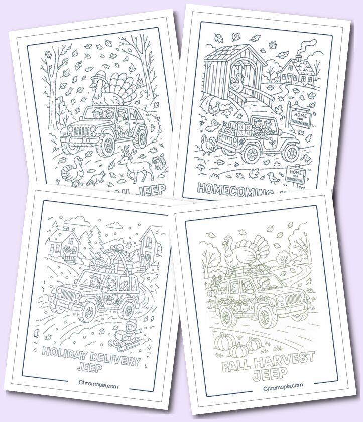 Thanksgiving Themed Jeep Coloring Pages