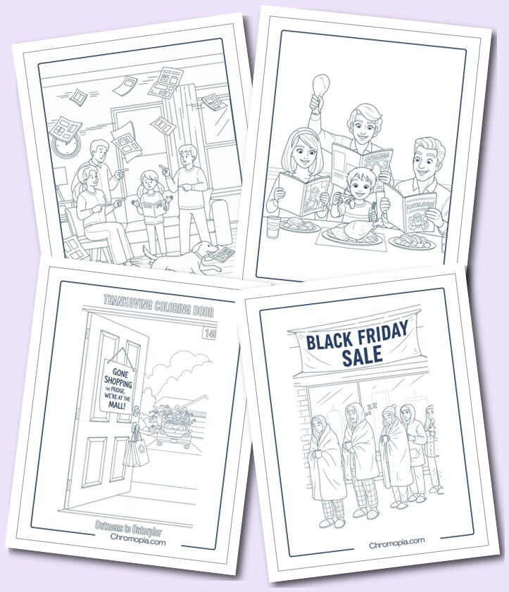 Thanksgiving Turkey pardon and black friday coloring pages