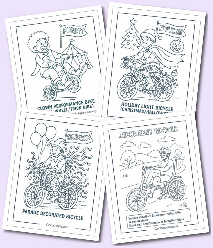Thematic & Recreational Bicycles – Bicycle Coloring Pages